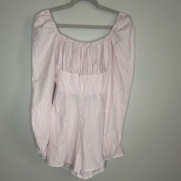 PrettyLittleThing Pants - Pretty Little Thing Pink Stripe Tie Back Long Sleeve Romper NWT